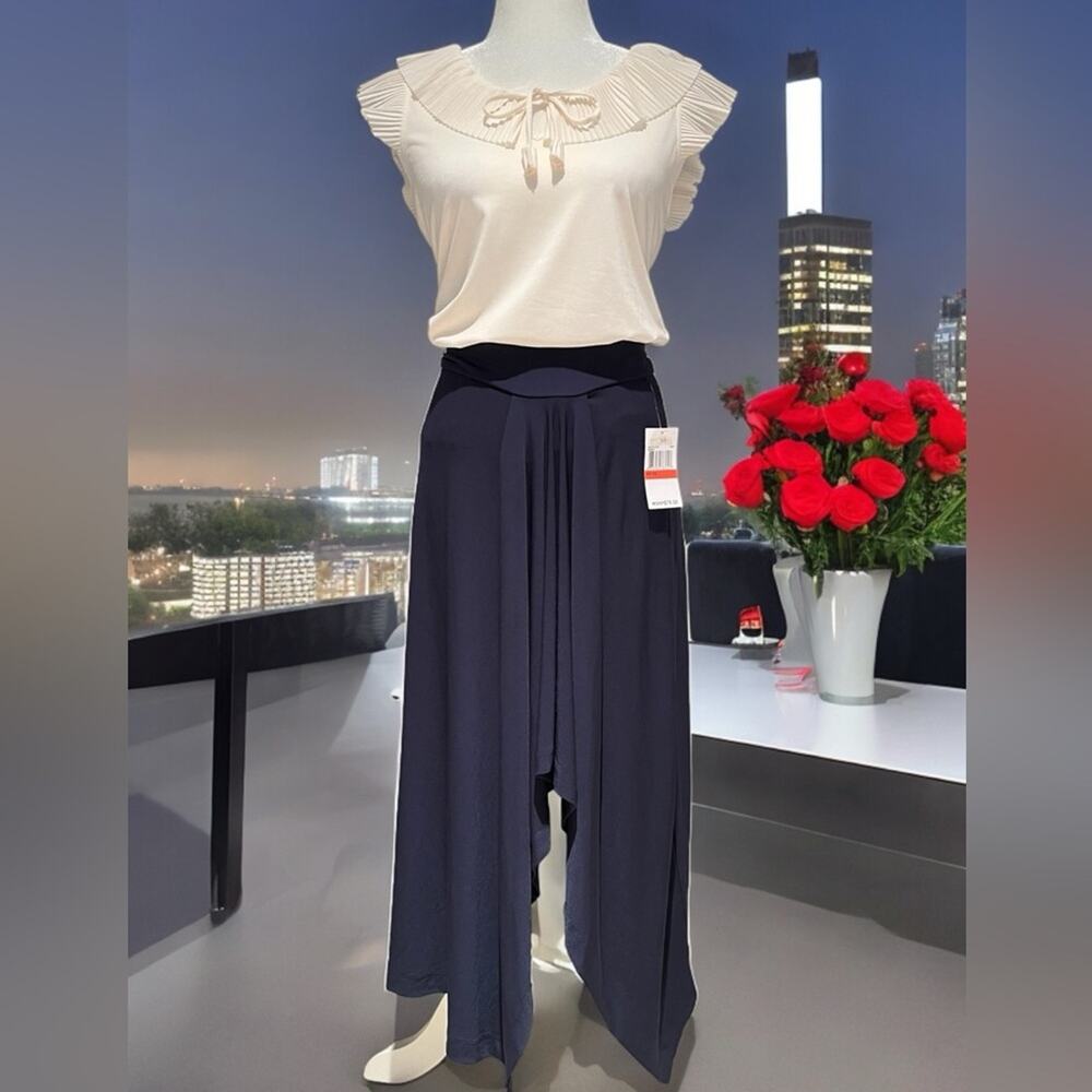 NEW Michael Kors Hi Low Asymmetrical Gathered Waterfall Jersey Skirt Navy XS NWT - Picture 16 of 16